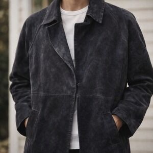 Margaret Godfrey Black Suede Leather Trench Coat Jacket‎ – Women's M